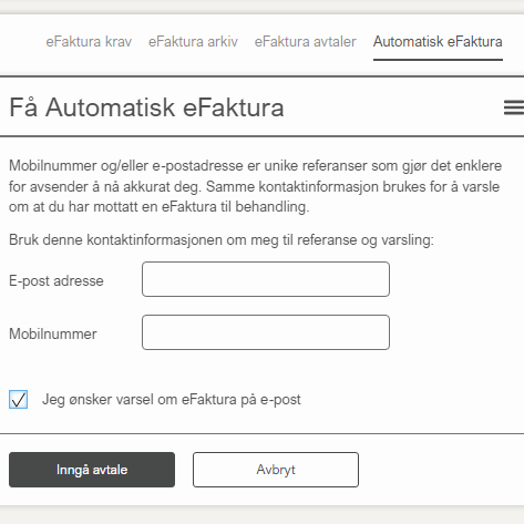 Opprette automatisk eFaktura